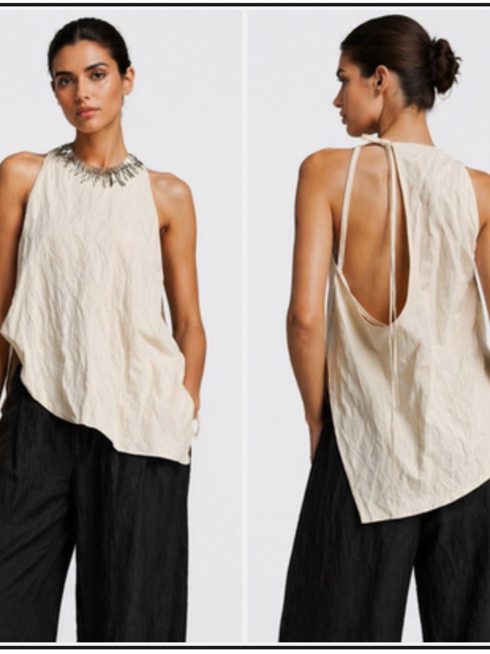 Zara Cream Open-Back Asymmetrical Tank